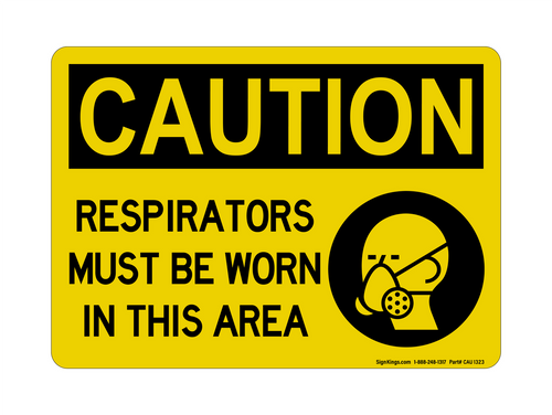 Respirators Must Be Worn In This Area (PPE Symbol), Caution Sign