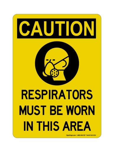 Respirators Must Be Worn In This Area Vertical(PPE Symbol), OSHA Caution Sign (Part#: CAU1324)