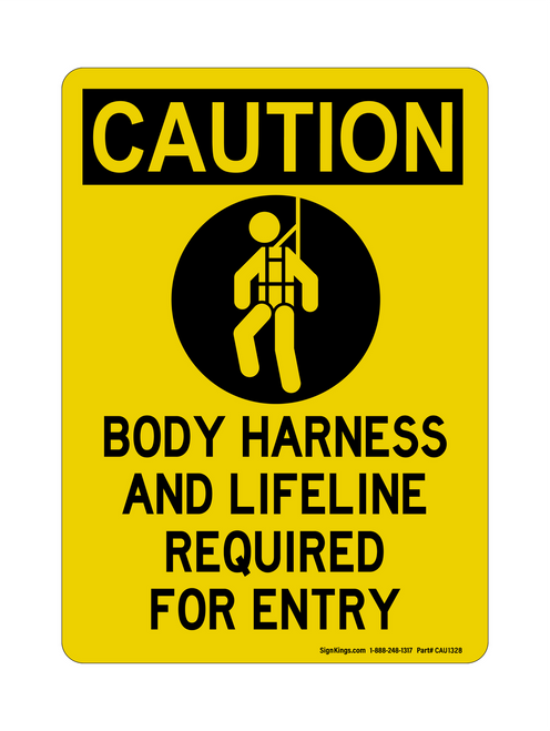 Body Harness And Lifeline Required For Entry (PPE Symbol), Caution Sign