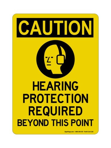 Hearing Protection Required Beyond This Point (PPE Symbol), OSHA Caution Sign (Part#: CAU1338)