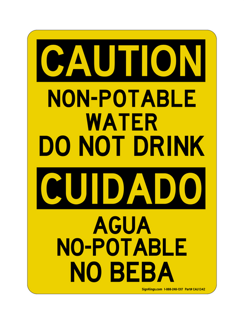 Non-Potable Water Do Not Drink English/Spanish, Caution Sign