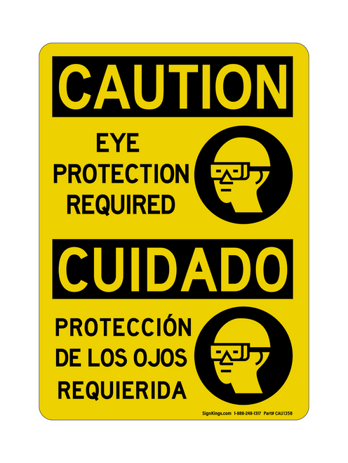 Eye Protection Required English/Spanish (PPE Symbol), Caution Sign