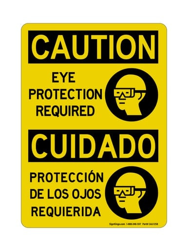 Eye Protection Required English/Spanish (PPE Symbol), OSHA Caution Sign (Part#: CAU1358)