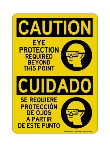 Eye Protection Required Beyond This Point English/Spanish (PPE Symbol), OSHA Caution Sign (Part#: CAU1359)