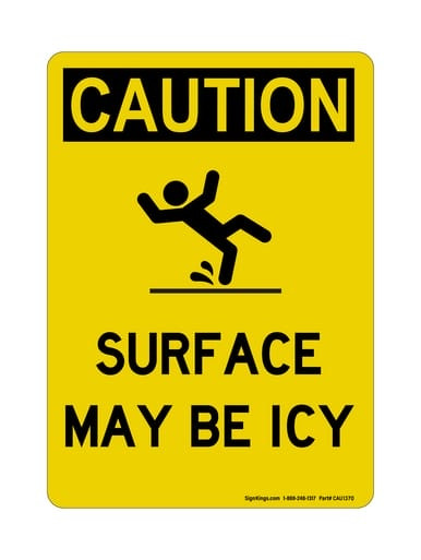 Surface May Be Icy (Slip Risk Symbol) Vertical, OSHA Caution Sign (Part#: CAU1370)