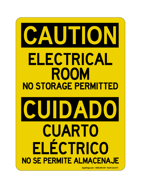 Electrical Room No Storage Permitted English/Spanish, Caution Sign