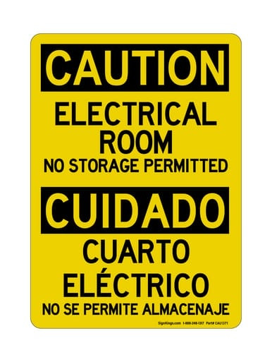Electrical Room No Storage Permitted English/Spanish, OSHA Caution Sign (Part#: CAU1371)