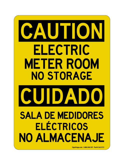Electric Meter Room No Storage English/Spanish, Caution Sign