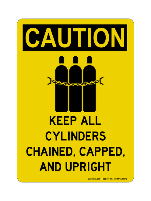 Keep All Cylinders Chained, Capped, And Upright (Chained Tanks Symbol), Caution Sign