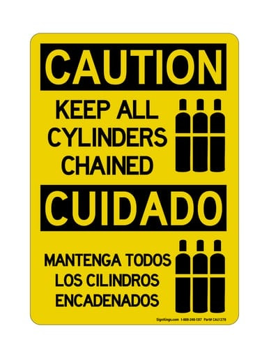 Keep All Cylinders Chained (Tanks Symbol) English/Spanish, OSHA Caution Sign (Part#: CAU1378)