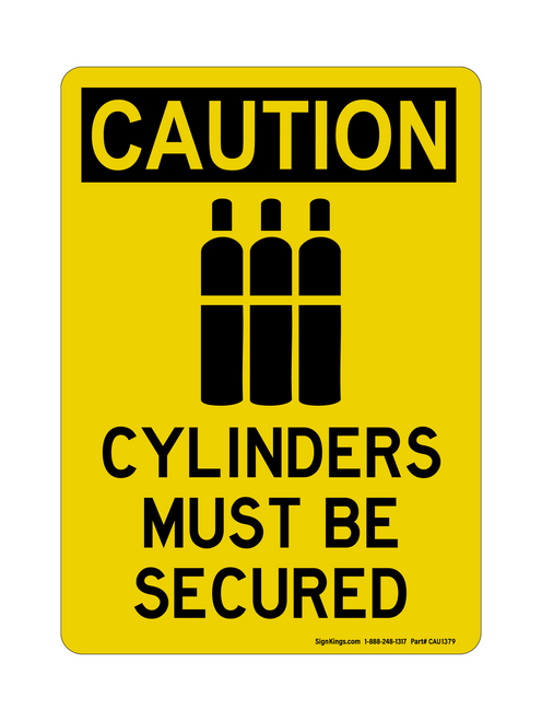 Cylinders Must Be Secured (Tanks Symbol), Caution Sign