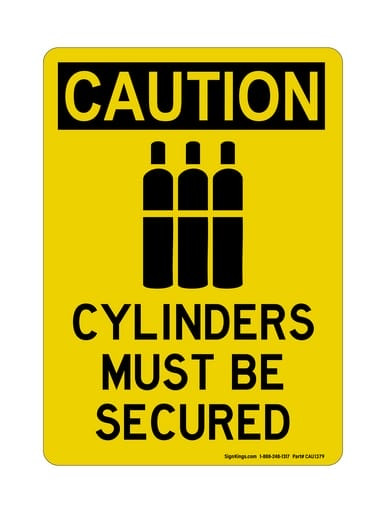 Cylinders Must Be Secured (Tanks Symbol), OSHA Caution Sign (Part#: CAU1379)