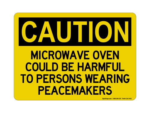 Microwave Oven Could Be Harmful To Persons Wearing Pacemakers, Caution Sign