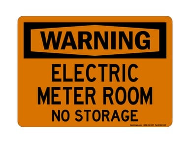 Electrical Meter Room No Storage, OSHA Warning Sign (Part#: WAR1149)