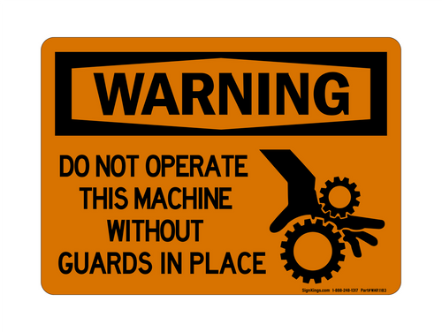 Do Not Operate This Machine Without Guards In Place (Crush Hand Symbol), Warning Sign