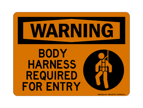 Body Harness Required For Entry (Harness Symbol), Warning Sign