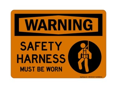 Safety Harness Must Be Worn (Harness Symbol), OSHA Warning Sign (Part#: WAR1216)