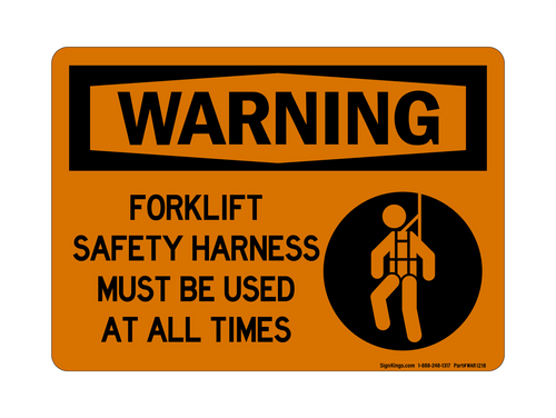 Safety Harness Must Be Worn When Operating Overhead Crane (Harness Symbol), Warning Sign