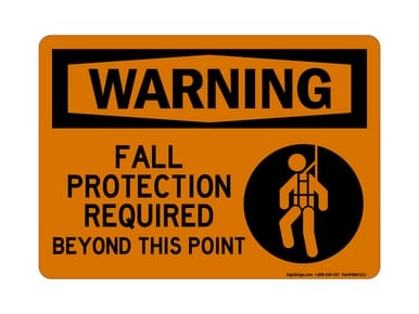 Fall Protection Required Beyond This Point (Harness Symbol), OSHA Warning Sign (Part#: WAR1221)