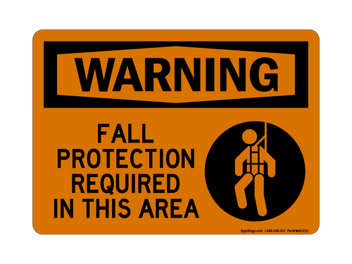 Fall Protection Required In This Area (Harness Symbol), Warning Sign