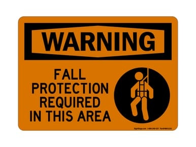 Fall Protection Required In This Area (Harness Symbol), OSHA Warning Sign (Part#: WAR1220)