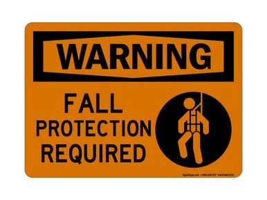 Fall Protection Required (Harness Symbol), OSHA Warning Sign (Part#: WAR1222)