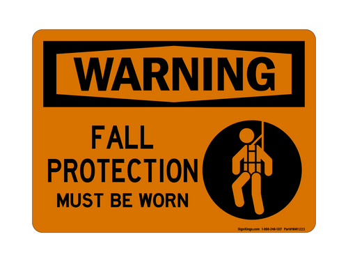 Fall Protection Must Be Worn (Harness Symbol), Warning Sign