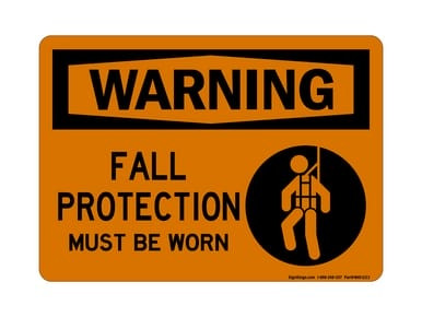 Fall Protection Must Be Worn (Harness Symbol), OSHA Warning Sign (Part#: WAR1223)