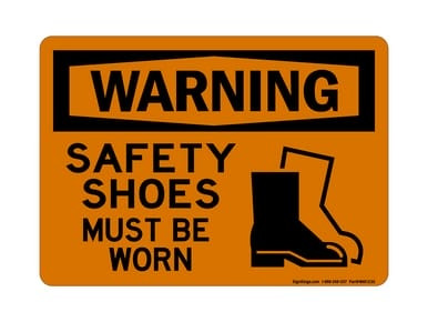Safety Shoes Must Be Worn (PPE Symbol 2), OSHA Warning Sign (Part#: WAR1230)