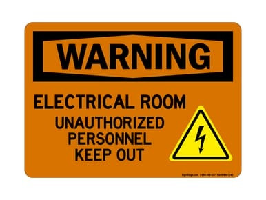 Electrical Room Unauthorized Personnel Keep Out (Electric Warning Symbol), OSHA Warning Sign (Part#: WAR1240)