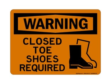Closed Toe Shoes Required (PPE Symbol 3), OSHA Warning Sign (Part#: WAR1247)