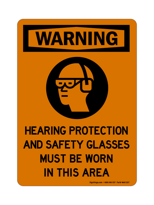 Hearing Protection And Safety Glasses Must Be Worn In This Area (PPE Symbol), Warning Sign