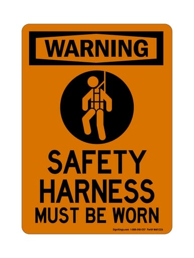 Safety Harness Must Be Worn (PPE Symbol), OSHA Warning Sign (Part#: WAR1326)