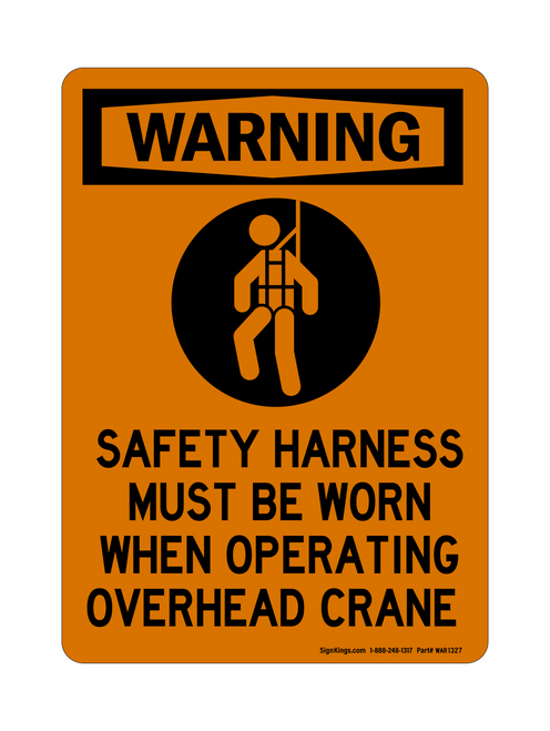 Safety Harness Must Be Worn When Operating Overhead Crane (PPE Symbol), Warning Sign