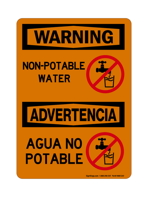 Non-Potable Water English/Spanish (No Water Symbol), Warning Sign