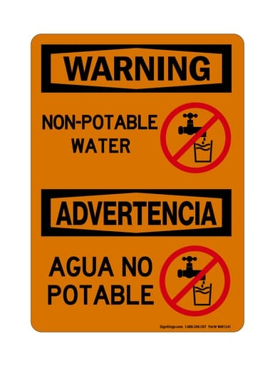 Non-Potable Water English/Spanish (No Water Symbol), OSHA Warning Sign (Part#: WAR1341)