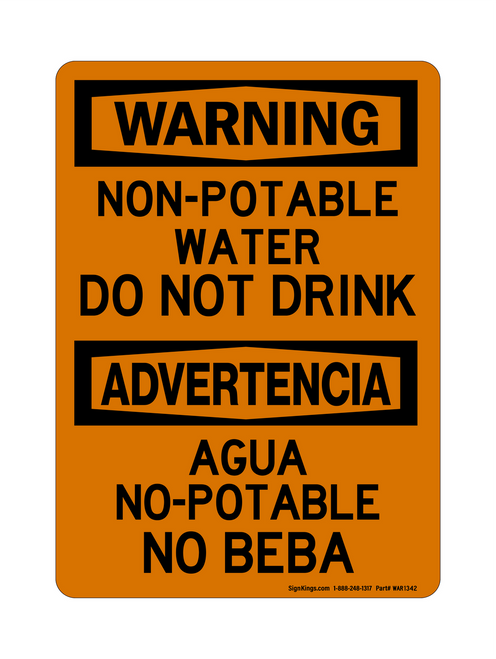 Non-Potable Do Not Drink Water English/Spanish, Warning Sign