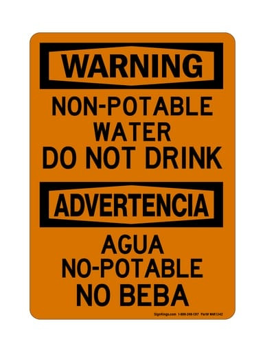 Non-Potable Do Not Drink Water English/Spanish, OSHA Warning Sign (Part#: WAR1342)