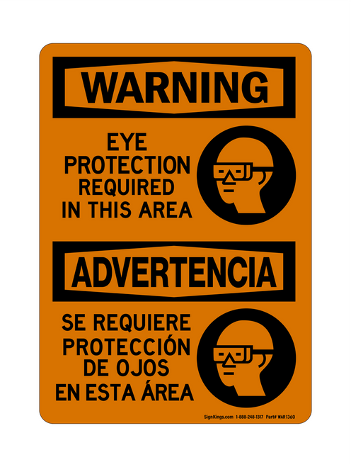Eye Protection Required In This Area English/Spanish (PPE Symbol), Warning Sign