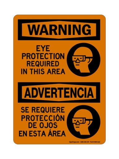 Eye Protection Required In This Area English/Spanish (PPE Symbol), OSHA Warning Sign (Part#: WAR1360)