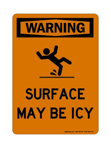 Surface May Be Icy Vertical (Slip Symbol), OSHA Warning Sign (Part#: WAR1370)