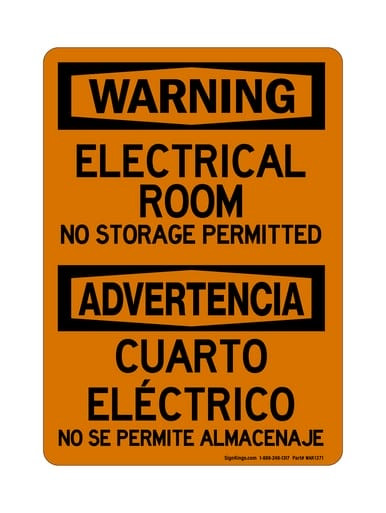 Electrical Room No Storage Permitted English/Spanish, OSHA Warning Sign (Part#: WAR1371)