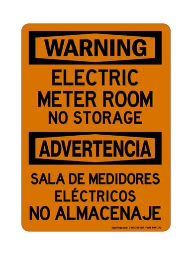 Electric Meter Room No Storage English/Spanish, OSHA Warning Sign (Part#: WAR1372)