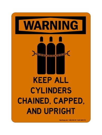 Keep All Cylinders Chained, Capped And Upright (Chained Tanks Symbol), OSHA Warning Sign (Part#: WAR1375)