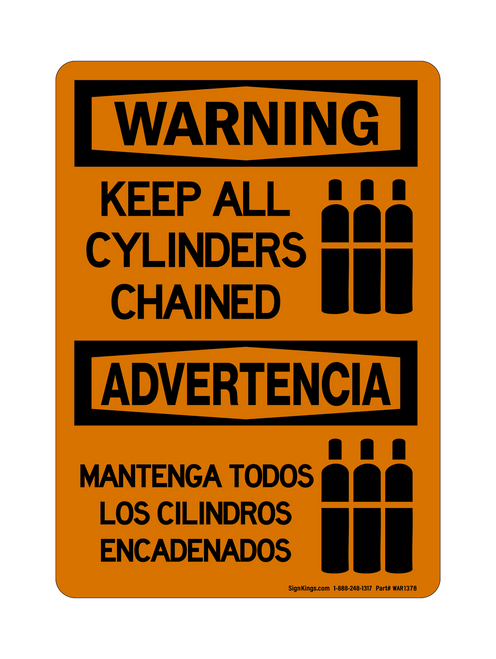 Keep All Cylinders Chained (Tanks Symbol) English/Spanish, Warning Sign