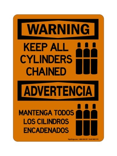 Keep All Cylinders Chained (Tanks Symbol) English/Spanish, OSHA Warning Sign (Part#: WAR1378)