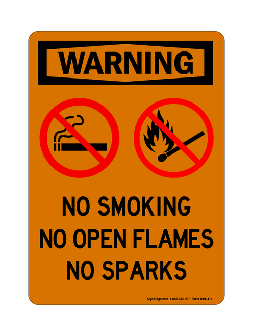 No Smoking No Open Flames No Sparks (No Smoking Or Matches Symbols), Warning Sign