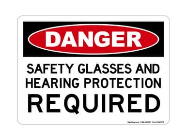 Safety Glasses And Hearing Protection REQUIRED, OSHA Danger Sign (Part#: DAN1073)