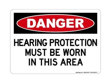 Hearing Protection Must Be Worn In This Area, OSHA Danger Sign (Part#: DAN1074)