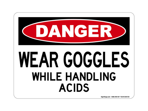 Wear Goggles While Handling Acids, Danger Sign